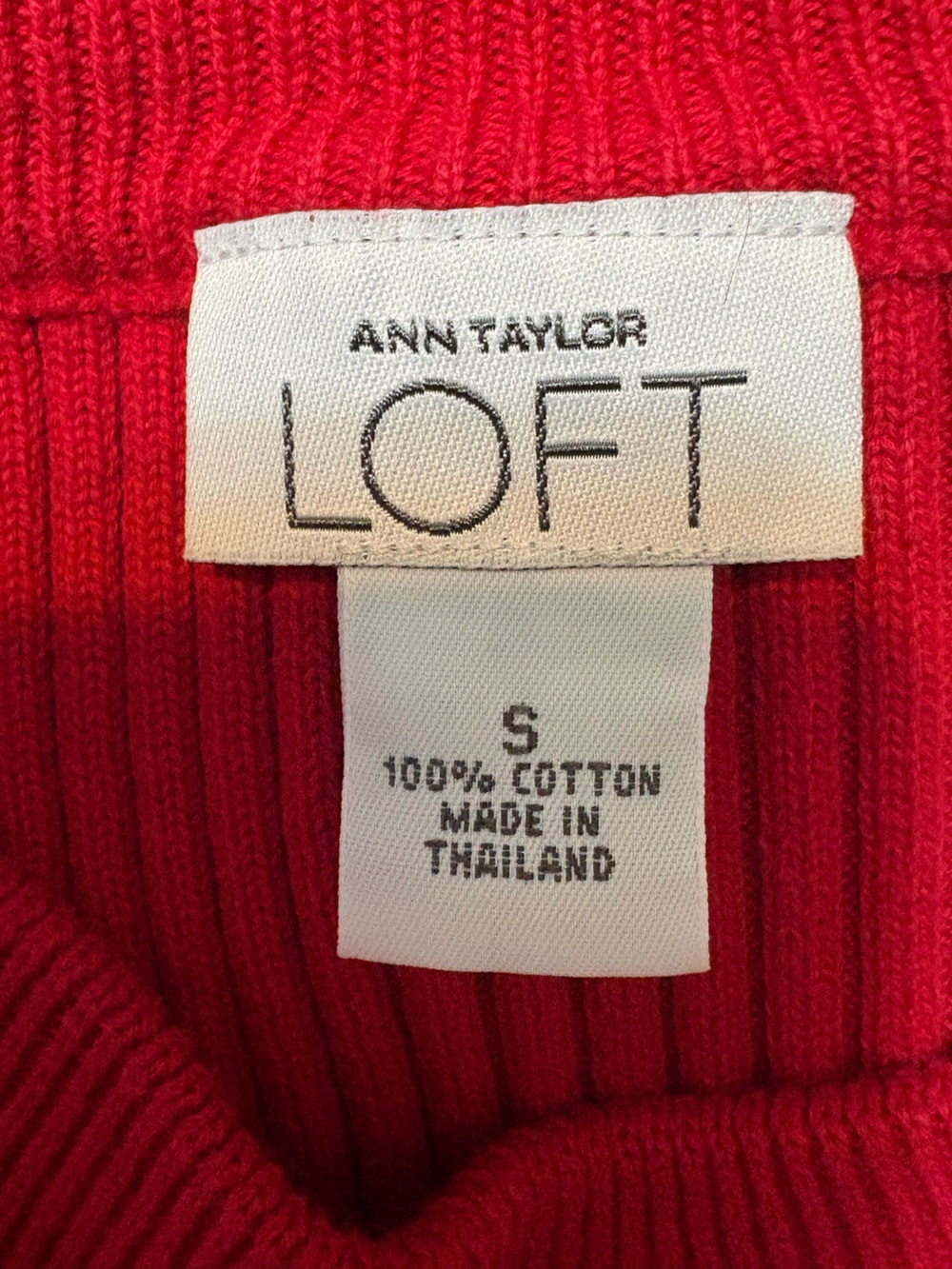 LOFT Red Ribbed Button-Shoulder Knit Top - Picture 3 of 3
